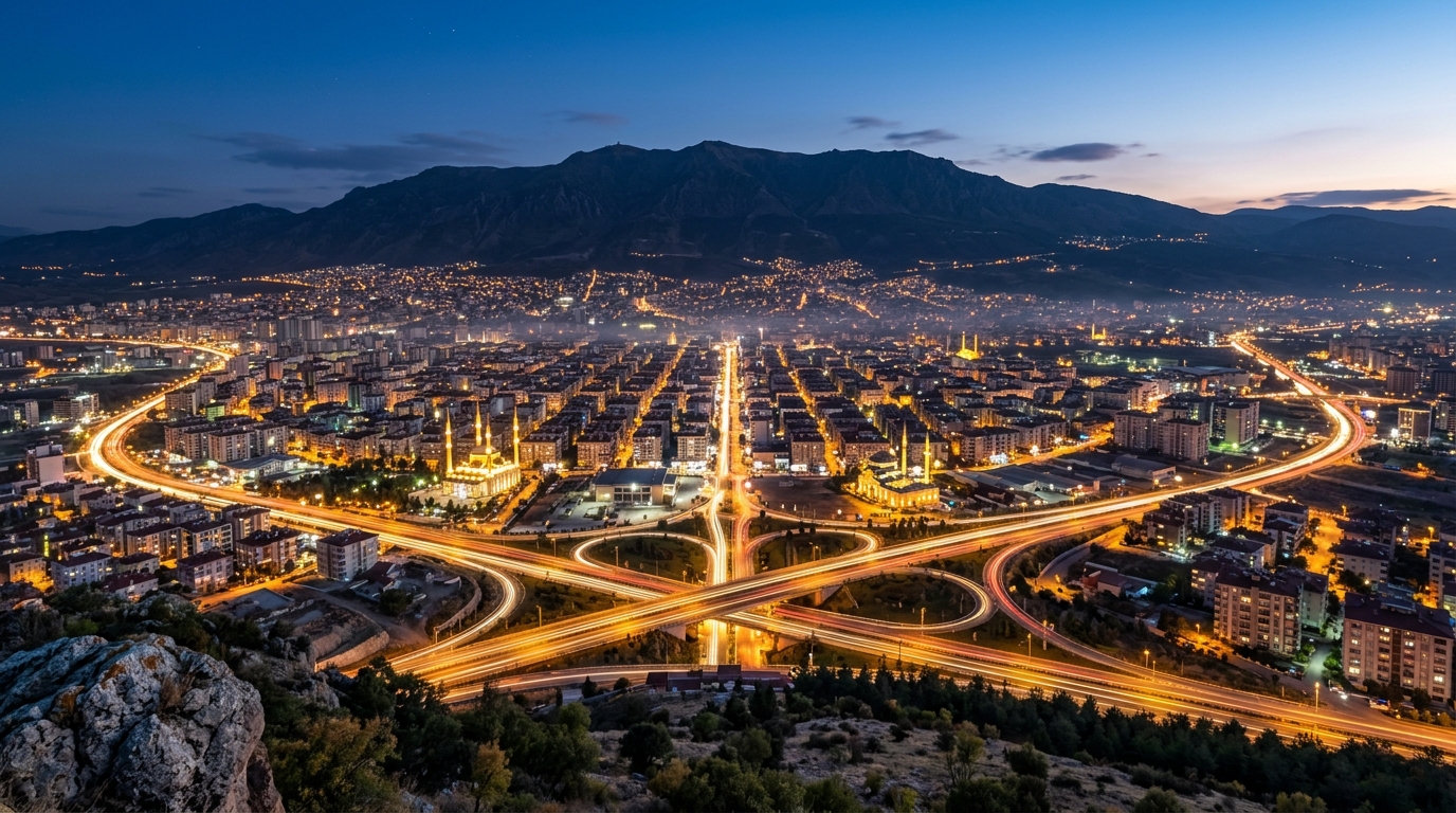 Kahramanmaraş Şehir ve Ulaşım Ağı Gece Manzarası